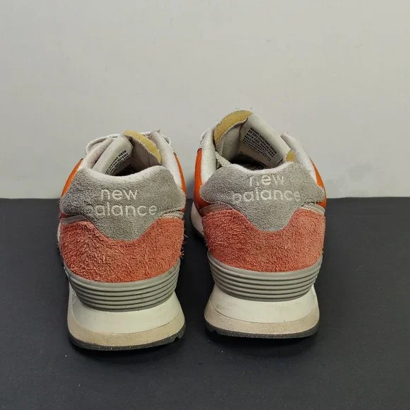 New Balance Mens 574 Sneakers Size 8 Orange Coral Suede Mesh Running Shoes - Picture 4 of 13
